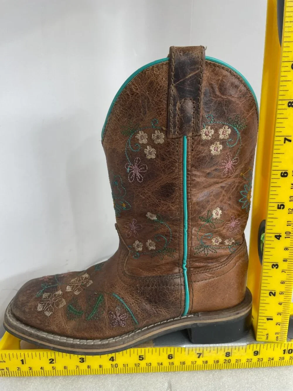 Smoky Mountain Leather Floral Western Cowgirl Boots Brown Turquoise Girls 13